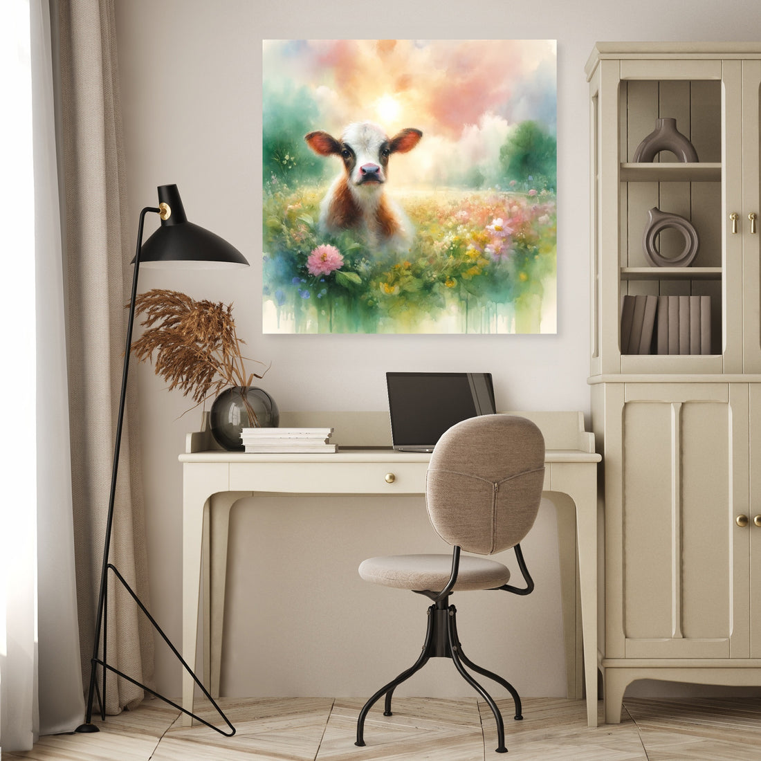 Pastel Meadow Cow Canvas - Secondary Image 4