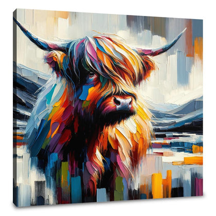 Vibrant Highland Cow Abstract Canvas - Main Image