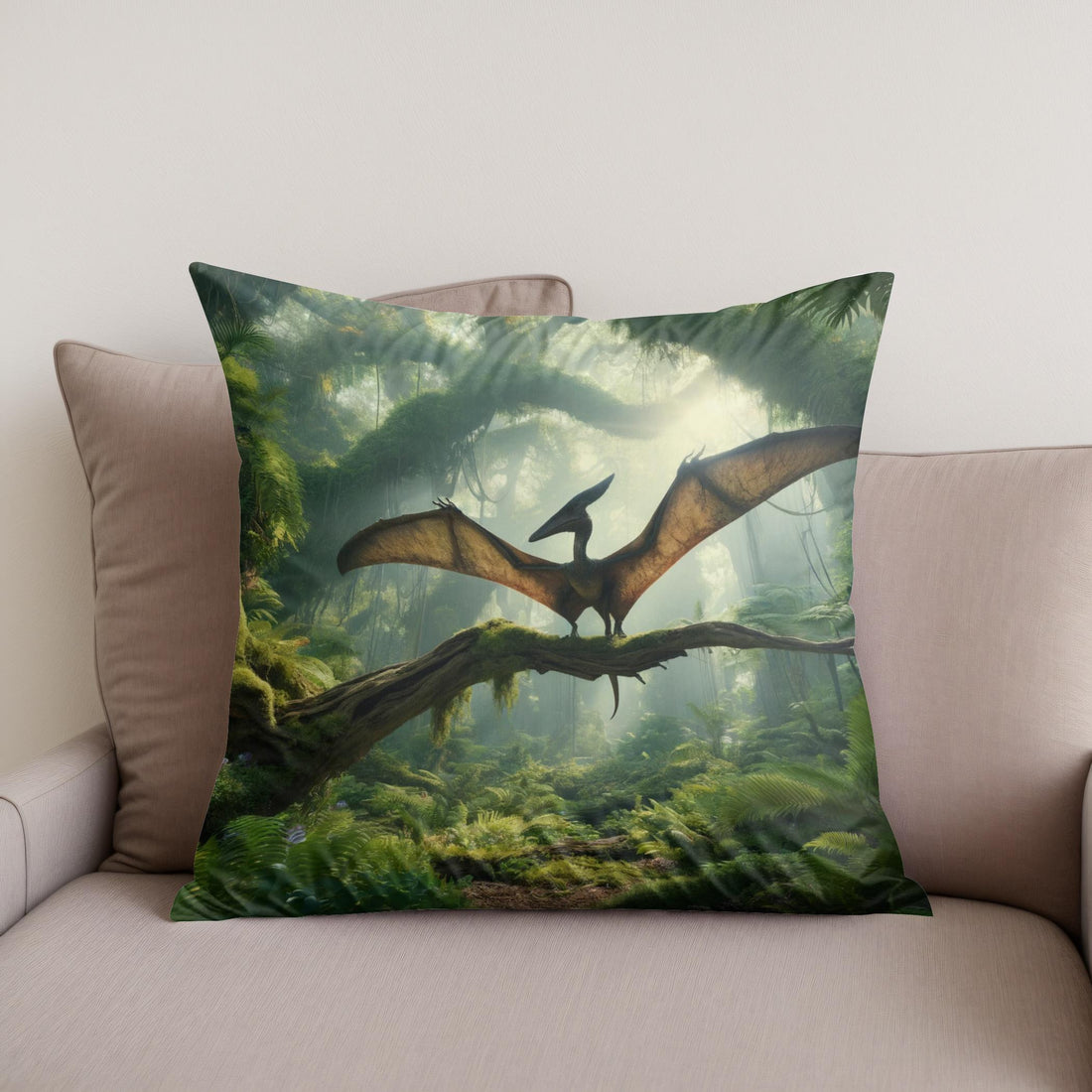 Forest Perch Pterodactyl Cotton Pillow - Secondary Image