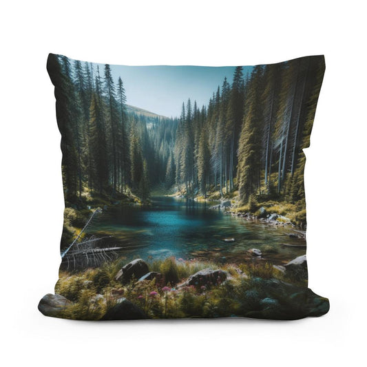 Hidden Mountain Lake Cotton Pillow - Main Image