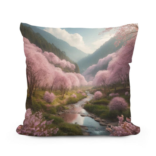 Cherry Blossom Valley Cotton Pillow - Main Image
