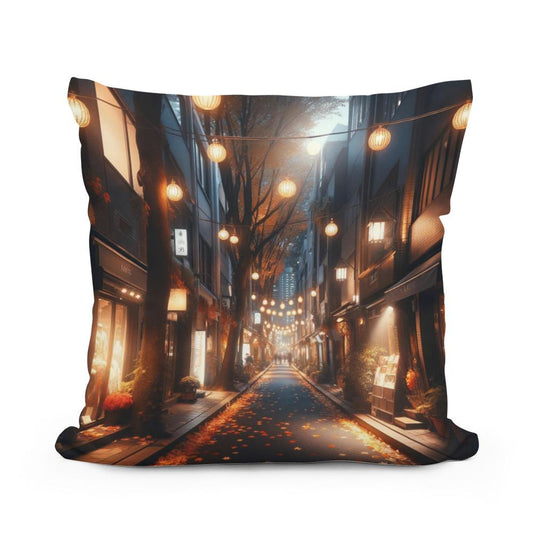 Autumn Alley at Night Cotton Cushion - Main Image