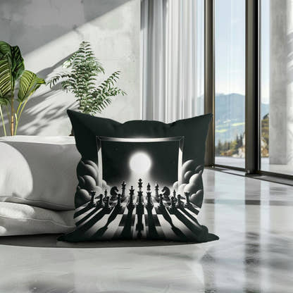 Strategic Shadows: Chessboard Cotton Cushion - Secondary Image 3