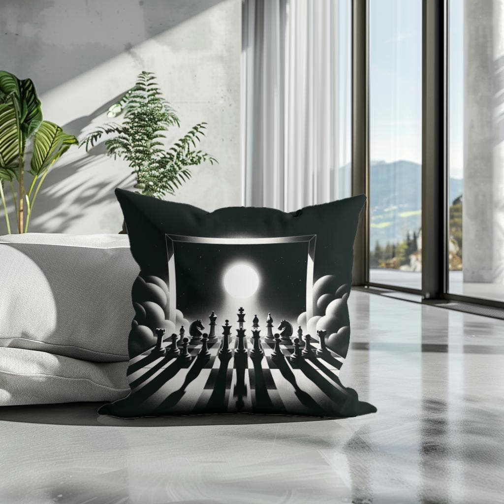 Strategic Shadows: Chessboard Cotton Cushion - Secondary Image 3