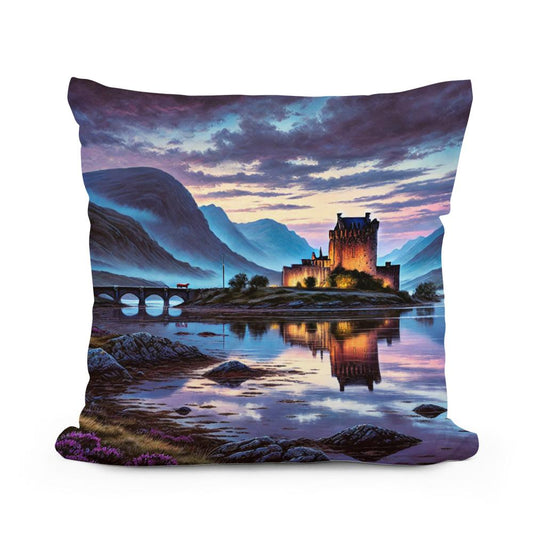 Twilight Highlands Castle Cotton Pillow - Main Image