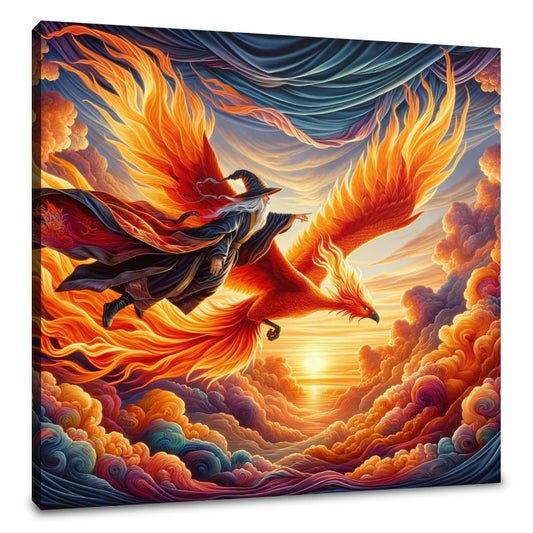 Sunset Soar Phoenix and Wizard Canvas - Main Image