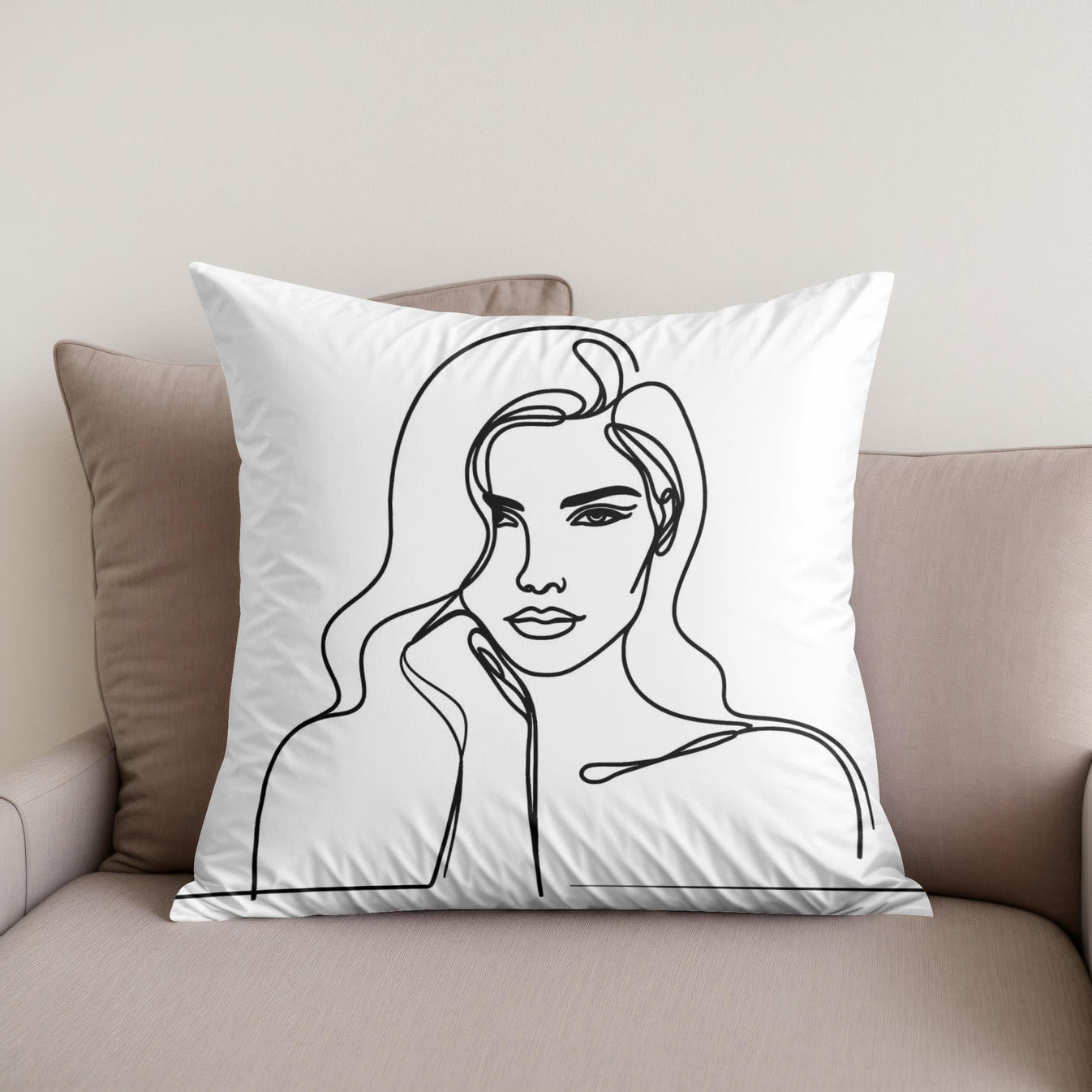 Woman:Line Simplicity Cotton Cushion - Secondary Image