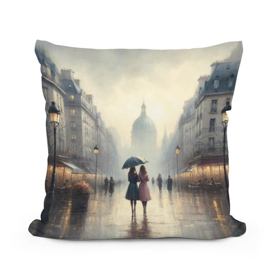 Parisian Spring Rain Cotton Pillow - Main Image