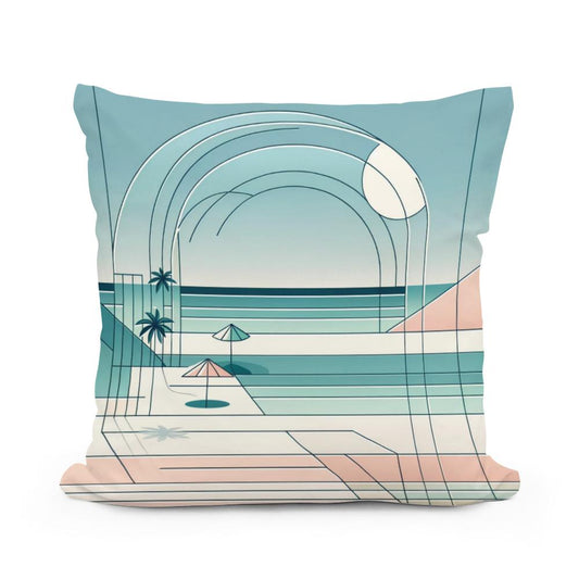 Pastel Shores: A Geometric Seaside Cotton Cushion - Main Image