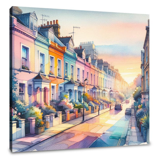 London Notting Hill Morning Watercolor Canvas - Main Image