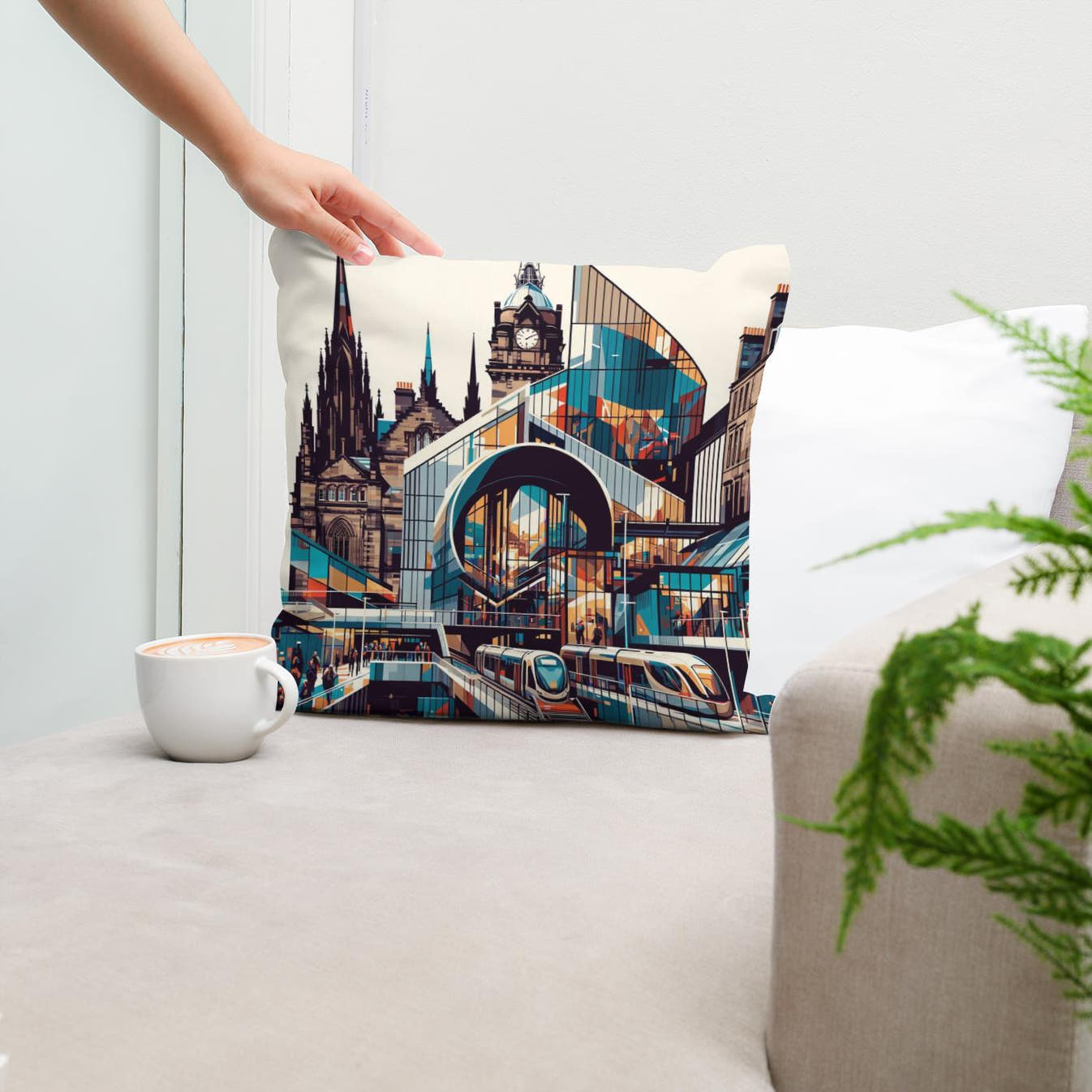 Modern Art Hub Edinburgh Cotton Cushion - Secondary Image 5