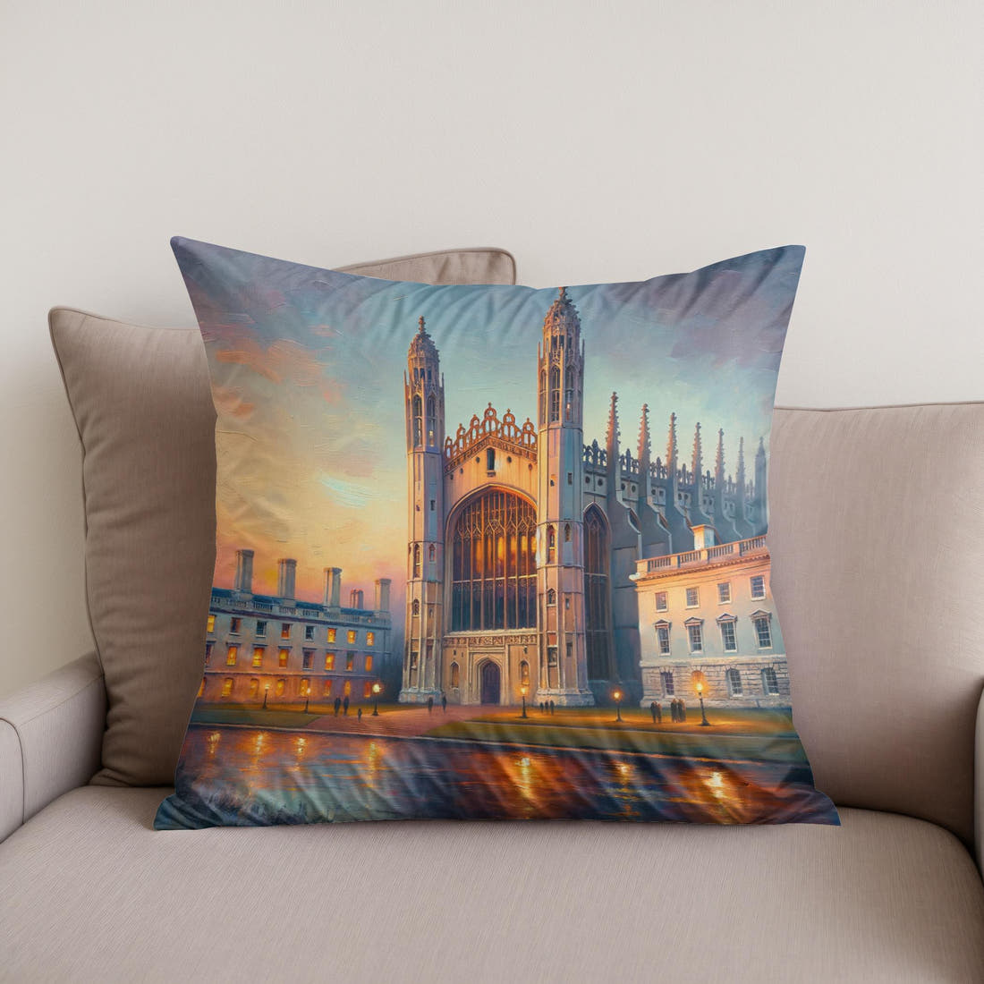 Cambridge King's College Chapel Dusk Impression Cotton Cushion - Secondary Image