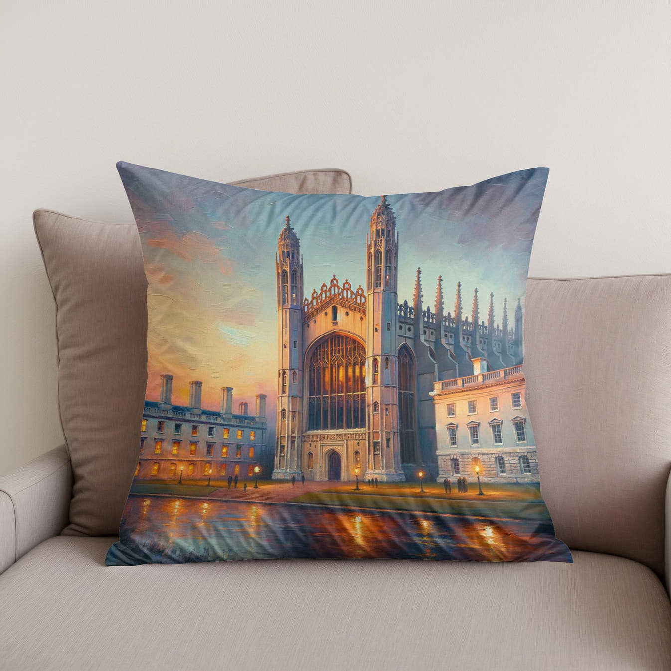 Cambridge King's College Chapel Dusk Impression Cotton Cushion - Secondary Image