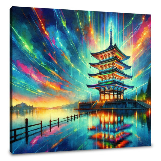 Neon Reflection Pagoda Canvas - Main Image