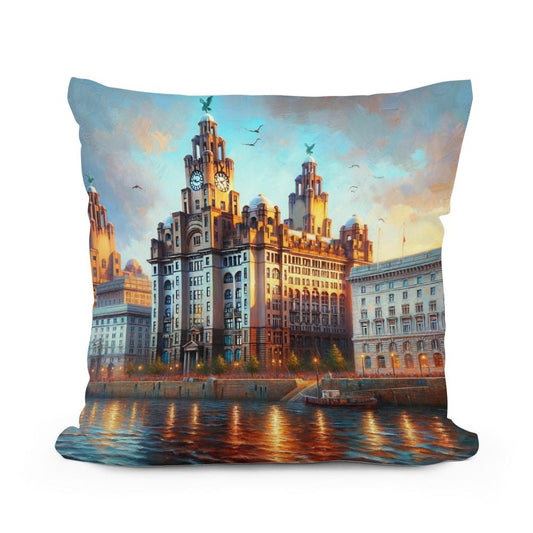 Liverpool Royal Liver Building Dusk Impression Cotton Pillow - Main Image