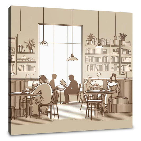 Literary Cafe in Muted Shades Canvas - Main Image