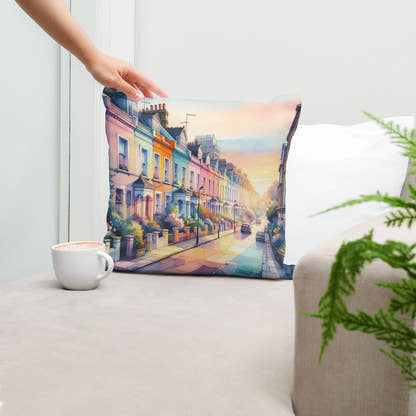 London Notting Hill Morning Watercolor Cotton Cushion - Secondary Image 5
