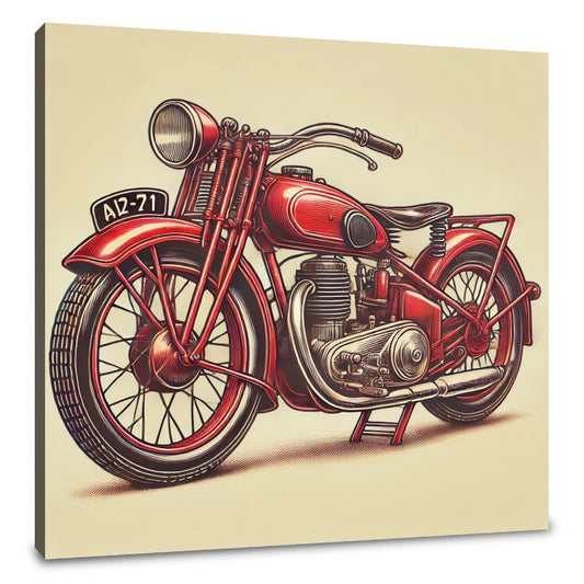 Retro Red Motorcycle Canvas - Main Image