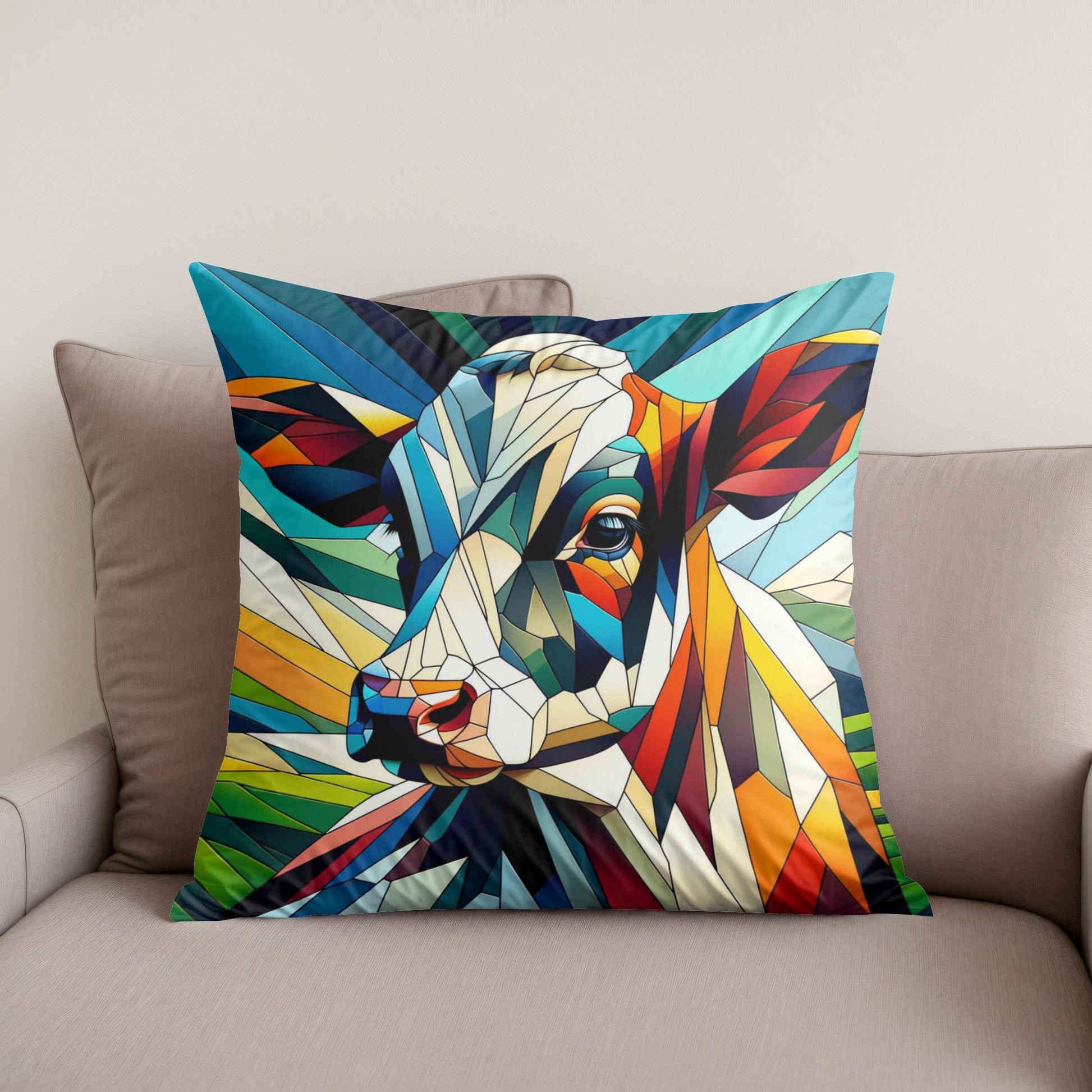 Cubist Contrast Cow Cotton Cushion - Secondary Image