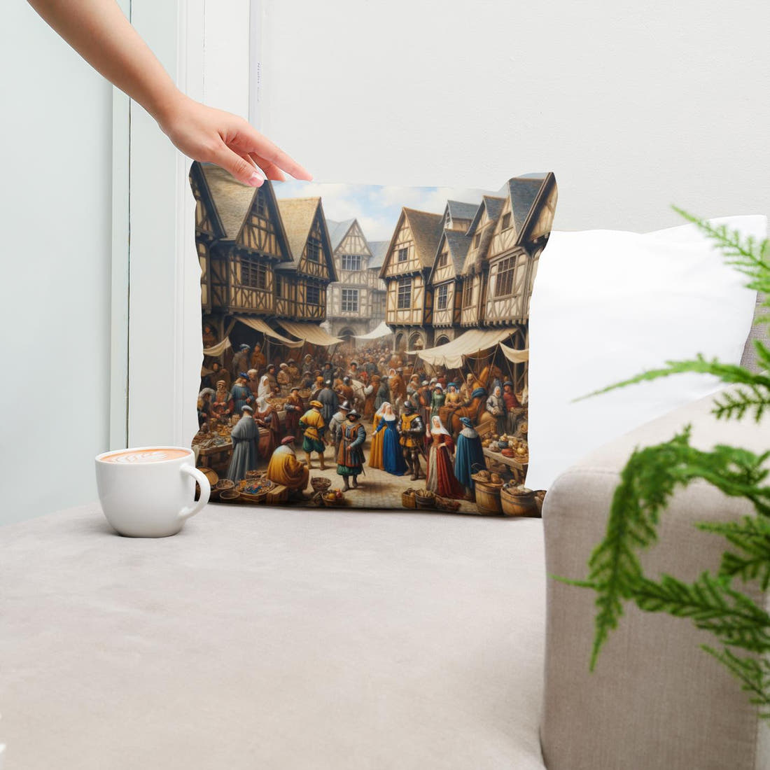 Medieval Market Day Cotton Cushion - Secondary Image 5