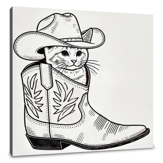 Whimsical Cat in Cowboy Boot Canvas - Main Image