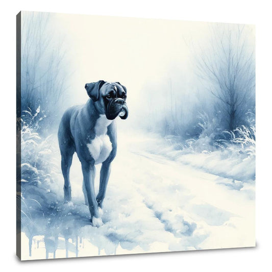 Boxer's Winter Walk Snowy Scene Canvas - Main Image