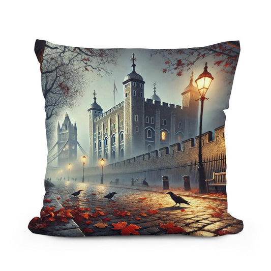 Foggy Tower London Cotton Pillow - Main Image