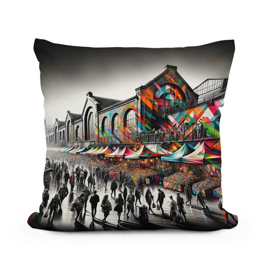 London Camden Market Modernist Fusion Cotton Cushion - Main Image