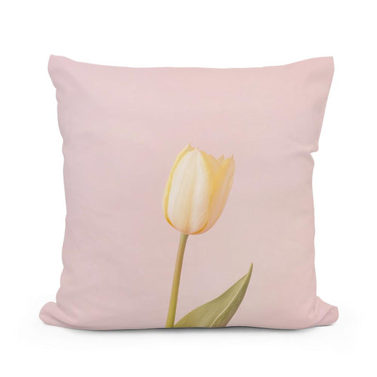 Pastel Yellow Tulip Cotton Cushion - Main Image