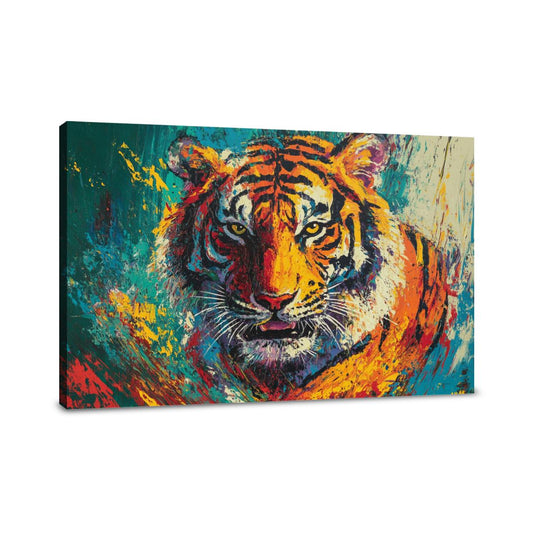 Fierce Tiger on Green Canvas - Main Image