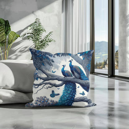 Blue Majesty Peacock Display Cotton Cushion - Secondary Image 3