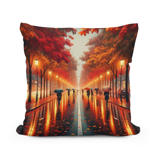 Autumn Rain Reflections Cotton Pillow - Main Image