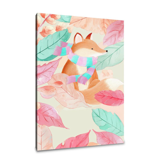 Fox and Leafy Scarf Canvas - Main Image