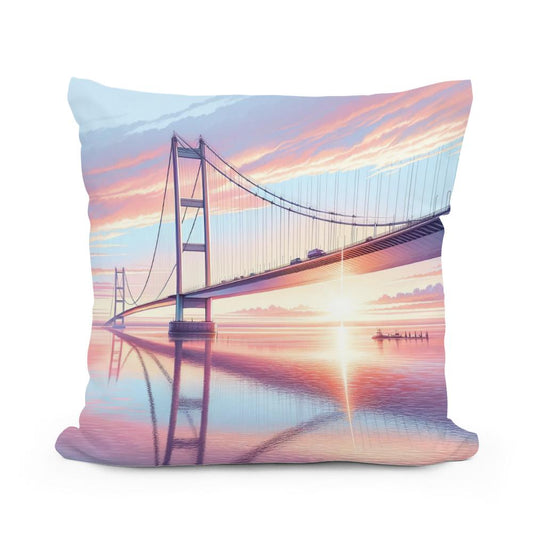 Sunrise at Humber Bridge Cotton Pillow - Main Image