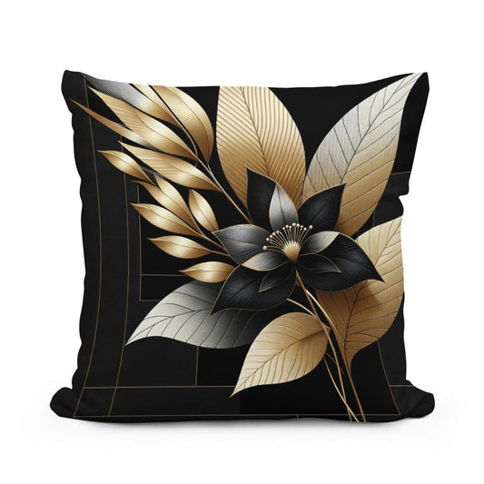 Golden Noir Floral Elegance Cotton Cushion - Main Image