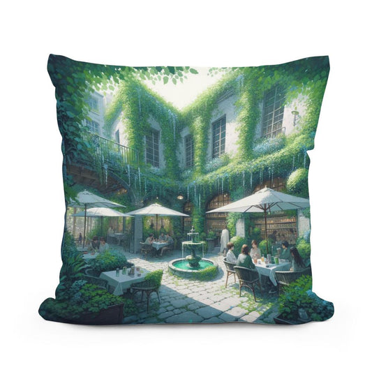 Secluded Summer Courtyard Cotton Cushion - Main Image