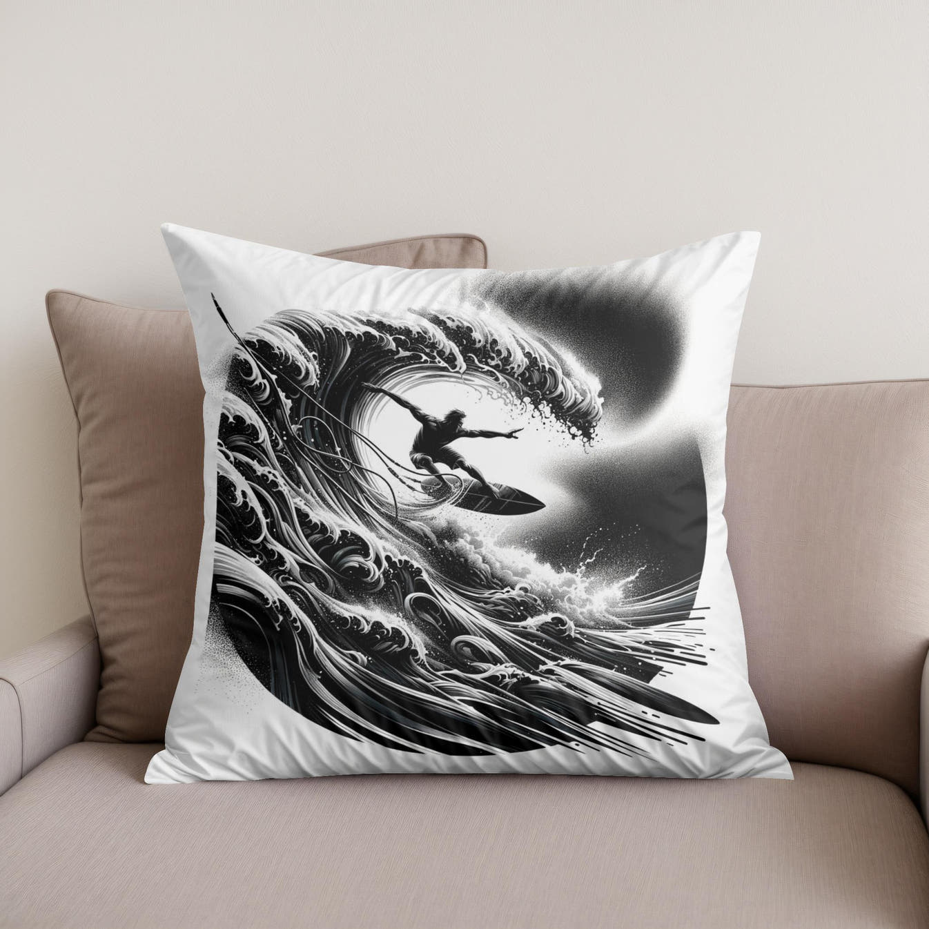 Surge of the Silver Wave Cotton Cushion - Secondary Image