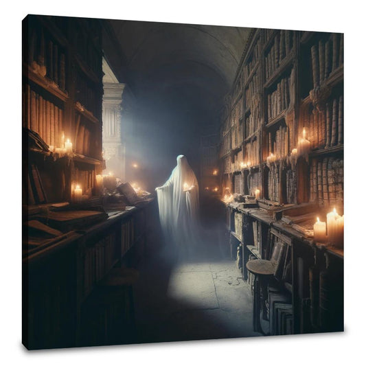 Ghostly Scholar's Library Canvas - Main Image