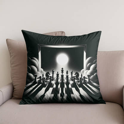 Strategic Shadows: Chessboard Cotton Cushion - Secondary Image