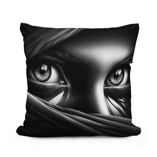 Mystery Gaze: Shadowed Eyes Cotton Cushion - Main Image
