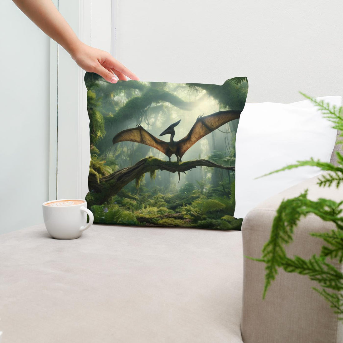 Forest Perch Pterodactyl Cotton Pillow - Secondary Image 5