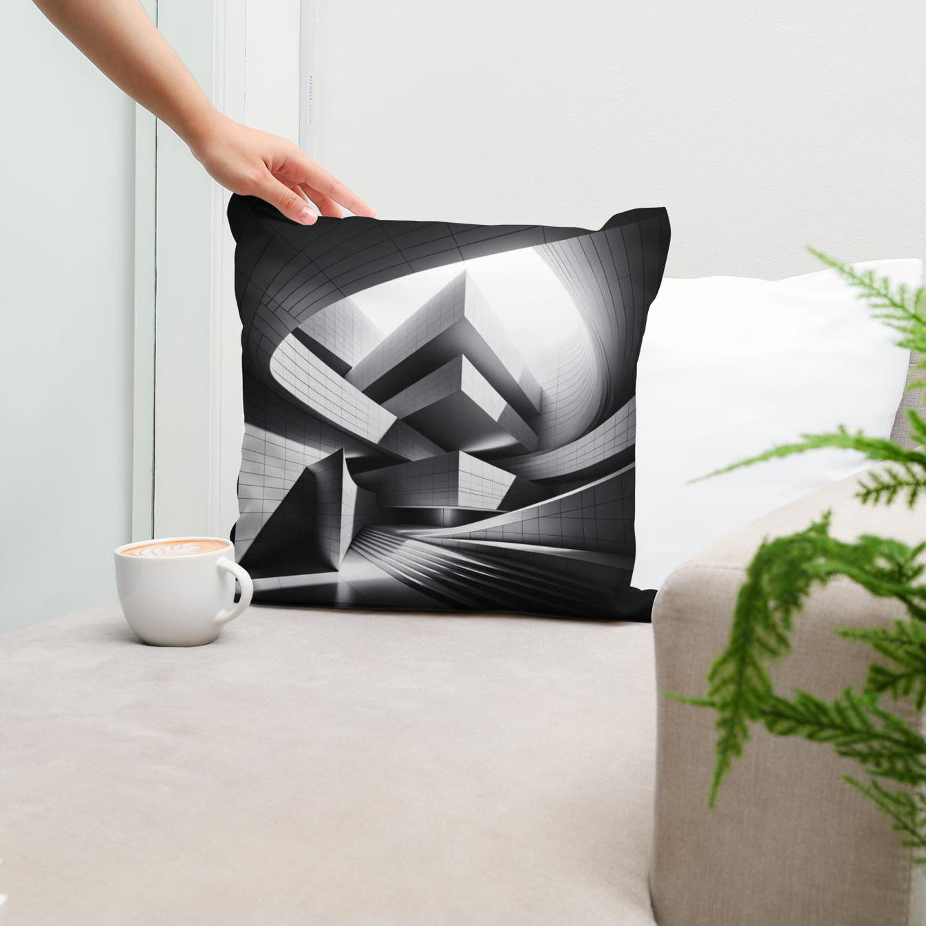 Modern Mirage: Light and Structure Cotton Cushion - Secondary Image 5