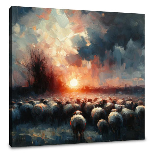 Dusk Silhouettes Sheep Canvas - Main Image