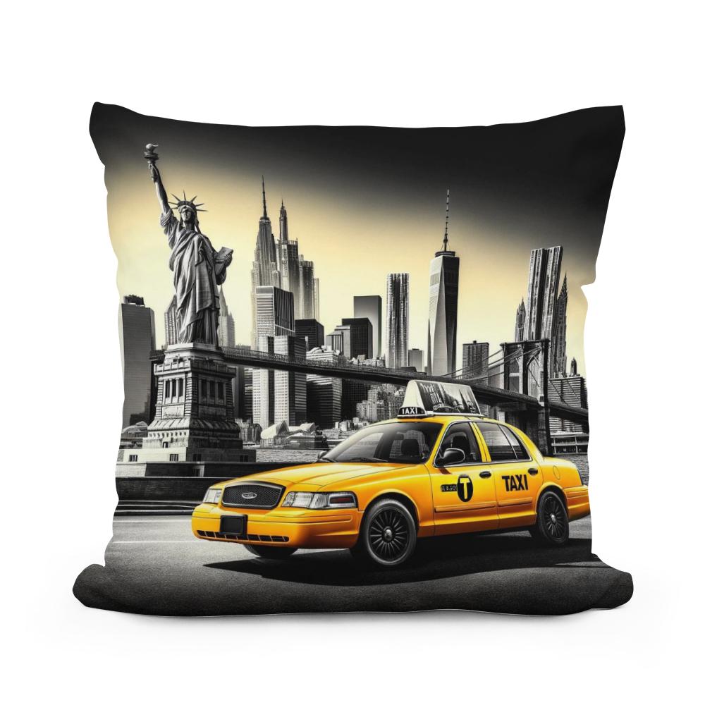 Yellow Cab in NYC Cotton Pillow - Main Image