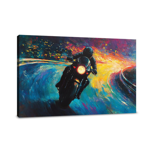 Motorcyclist's Neon Journey Canvas - Main Image