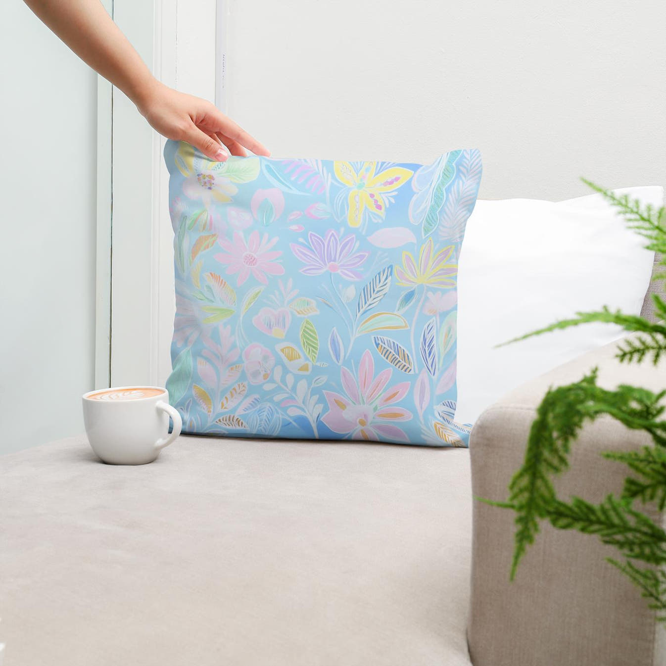 Pastel Folk Blossoms Cotton Cushion - Secondary Image 5