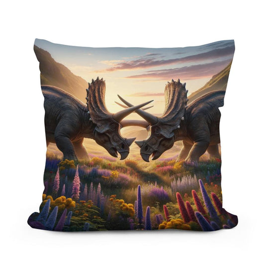 Meadow Duel Triceratops Cotton Pillow - Main Image