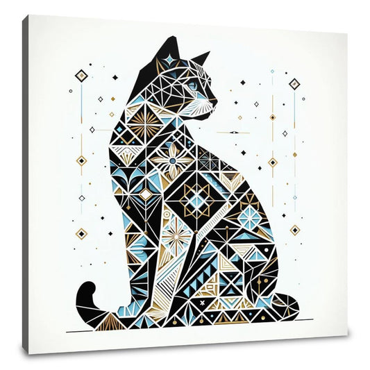 Mystic Azure Feline Mosaic Canvas - Main Image