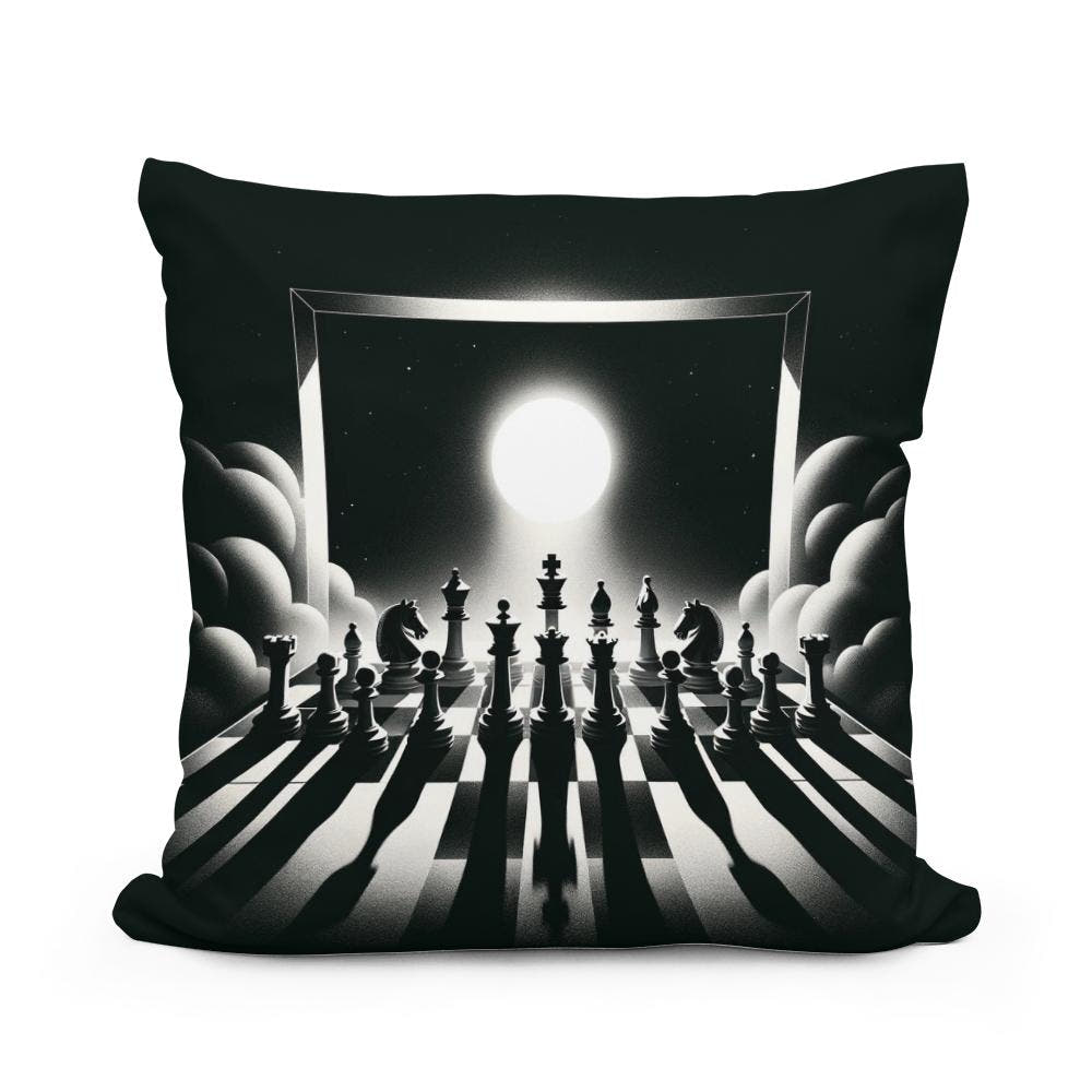 Strategic Shadows: Chessboard Cotton Cushion - Main Image