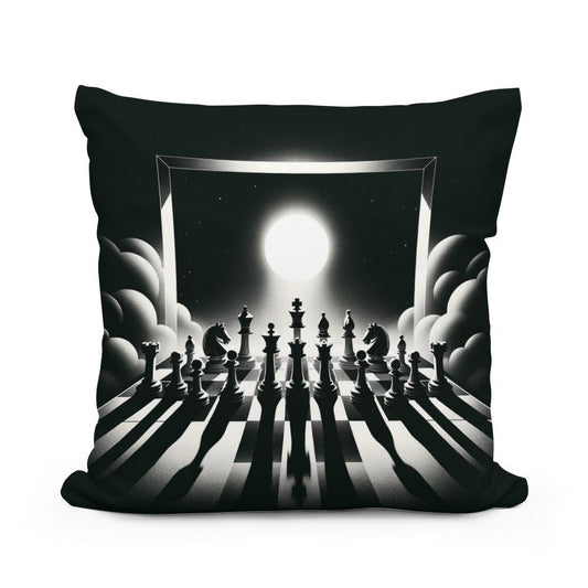 Strategic Shadows: Chessboard Cotton Cushion - Main Image